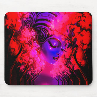 Neon-Göttin im verzauberten Wald Mousepad