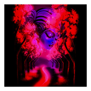 Neon-Göttin im verzauberten Wald Poster