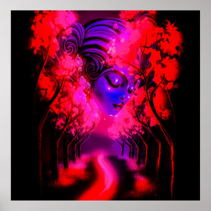 Neon-Göttin im verzauberten Wald Poster