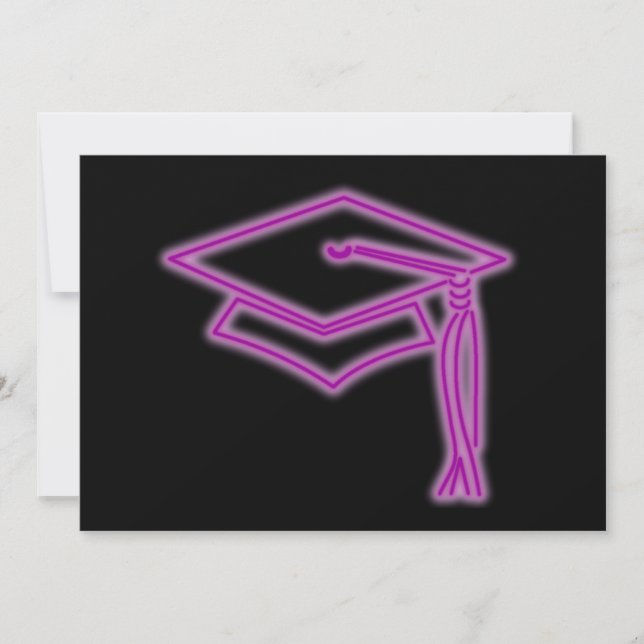 Neon Grad Cap Lila Einladung (Vorderseite)