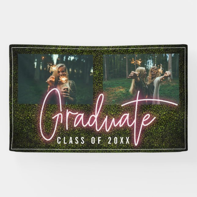 Neon Graduate Class 2 Foto Graduation Party Banner (Horizontal)