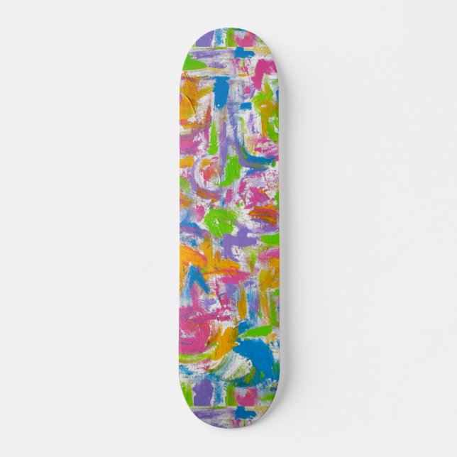 Neon Graffiti Abstrakte Pinselstriche Skateboard (Vorne)