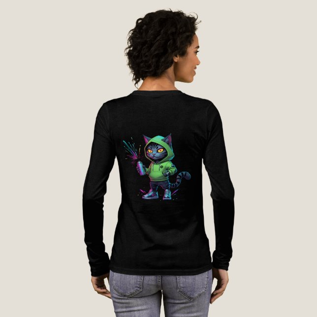 Neon Graffiti Cat - Futuristic Cyberpunk Tri-Blend Shirt (Voller Rückseite)
