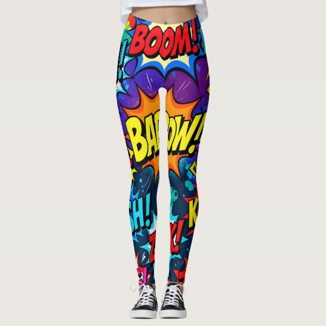 Neon Graffiti Comic Book Action Words Leggings (Vorderseite)