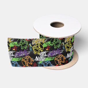 Neon-Graffiti-Gaming-Muster Satinband
