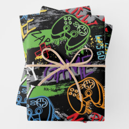 Neon Graffiti Gaming Pattern Geschenkpapier Set