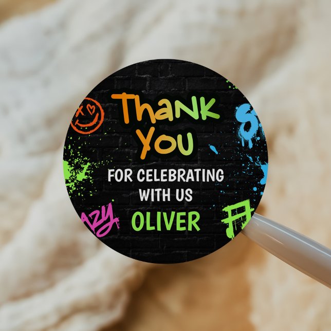 Neon Graffiti Six Seven Kids 7th Birthday Party Runder Aufkleber (Von Creator hochgeladen)