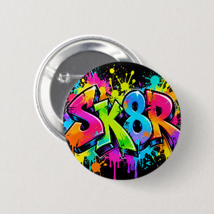 Neon-Graffiti-SK8R-Knopf – Bunte Skater-Kunst Button