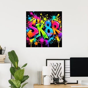 Neon-Graffiti-SK8R-Plakat Bunte urbane Skater Poster