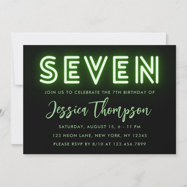 Neon Green 7th Birthday Invitation (Devant)