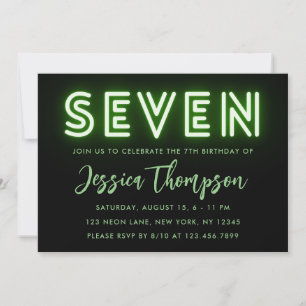 Neon Green 7th Birthday Invitation