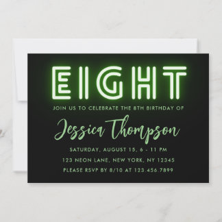 Neon Green 8e anniversaire Invitation