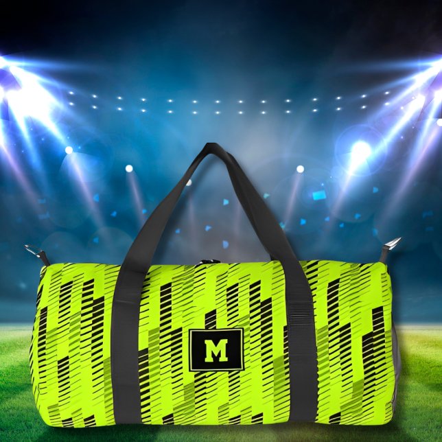 Neon Green Abstrakt Geometric Stripes Gym Sports Duffle Bag (Von Creator hochgeladen)