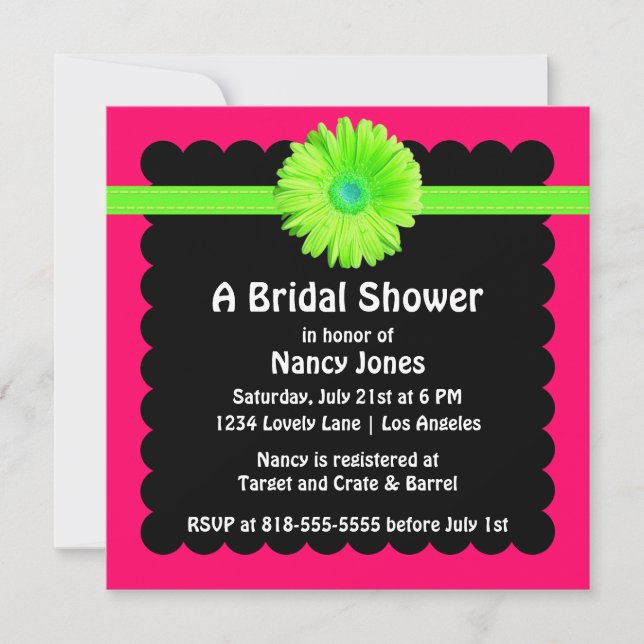 Neon Green and Pink Bridal Dusche Einladung (Vorderseite)