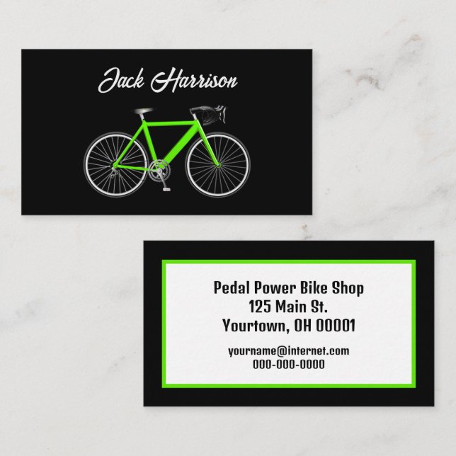 Neon Green Bike on Black Visitenkarte (Vorne/Hinten)