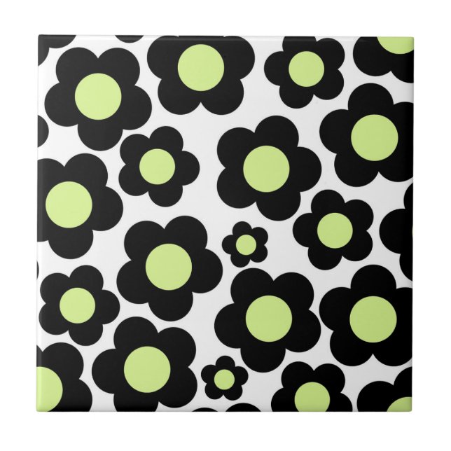 Neon Green Black Blume Fliese (Vorderseite)