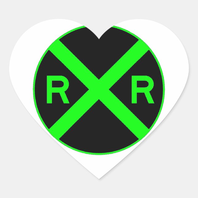 Neon Green & Black Railway Crossing Sign Herz-Aufkleber (Vorderseite)