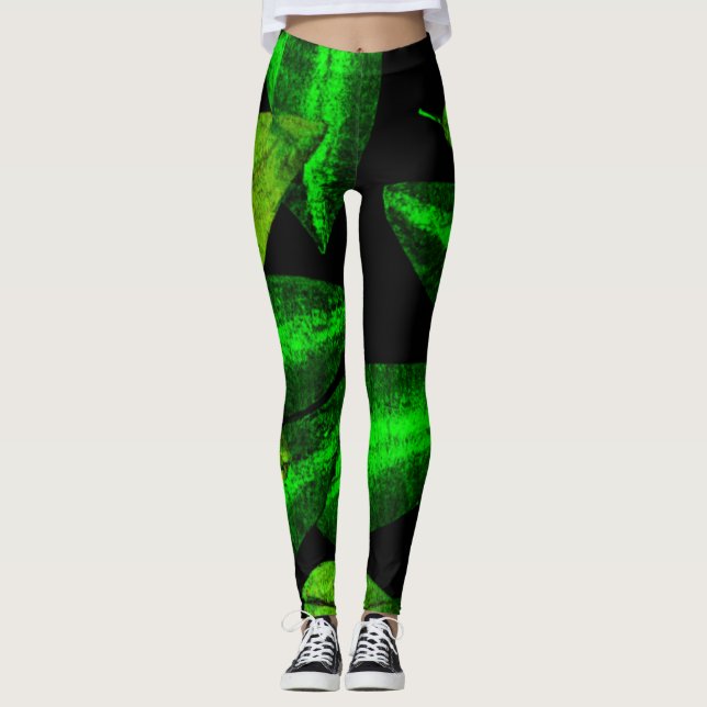 Neon Green Blätter Art. Jetzt kaufen Leggings (Vorderseite)