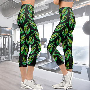 Neon Green Blätter - Fraktal Art, Capri Leggings