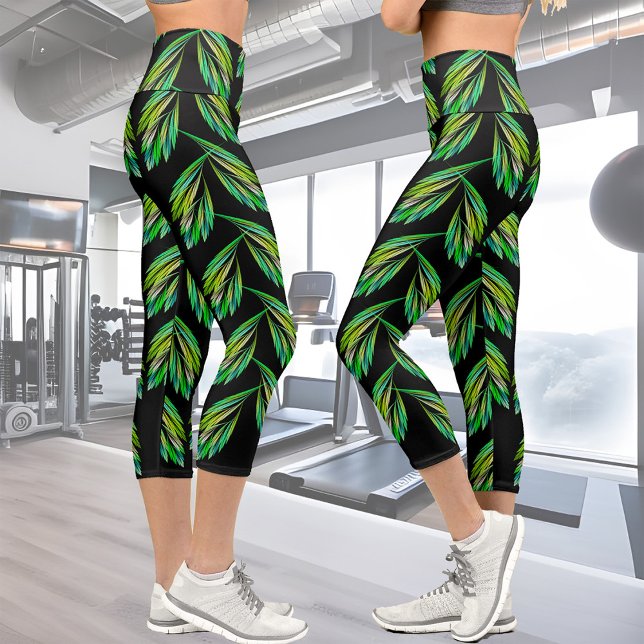 Neon Green Blätter - Fraktal Art, Capri Leggings (Von Creator hochgeladen)