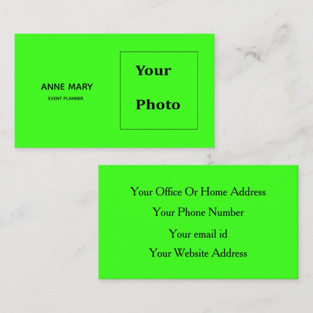 Neon Green Bright farbenfrohe Foto Name Cool Visitenkarte (Vorne/Hinten)