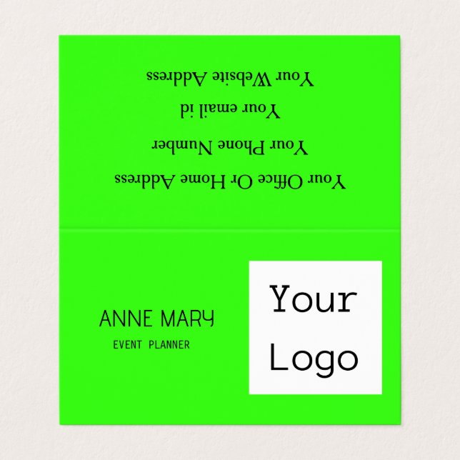 Neon Green Bright farbig Ihr Logo für Ihr individu Visitenkarten (Außenseite Aufgefaltet)