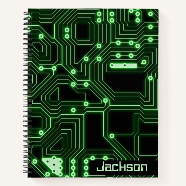 Neon Green Circuit Board | Personalisierte Spirale Notizbuch (Vorderseite)