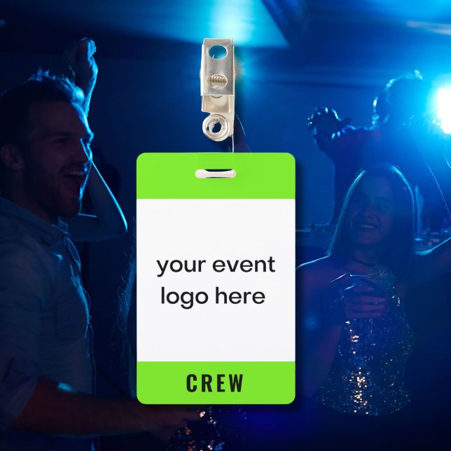 Neon Green Crew Staff Event Abzeichen Ausweis (Crew badge for staff of special event or festival in eye catching faux neon green. )