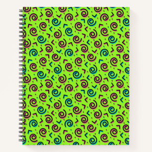 Neon Green Doodle Muster der 80er/90er Jahre Notizbuch
