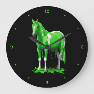 Neon Green Dripping Nass Paint Horse Große Wanduhr