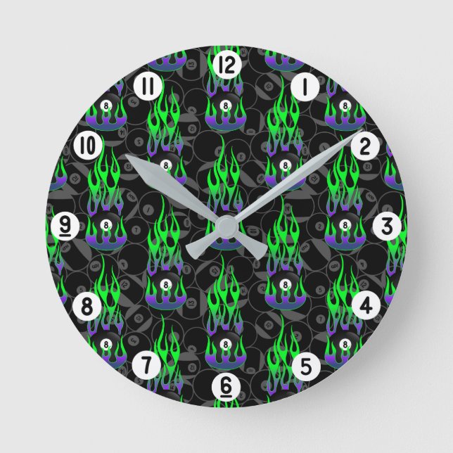 Neon Green Eight Ball Runde Wanduhr (Vorderseite)