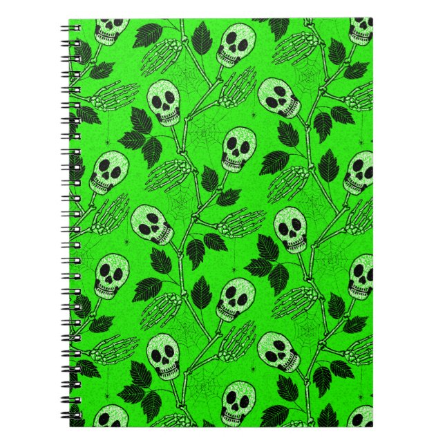 Neon Green Floral Gothic Skull  Notizblock (Vorderseite)