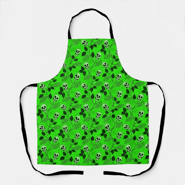Neon Green Floral Gothic Skull  Schürze (Vorderseite)