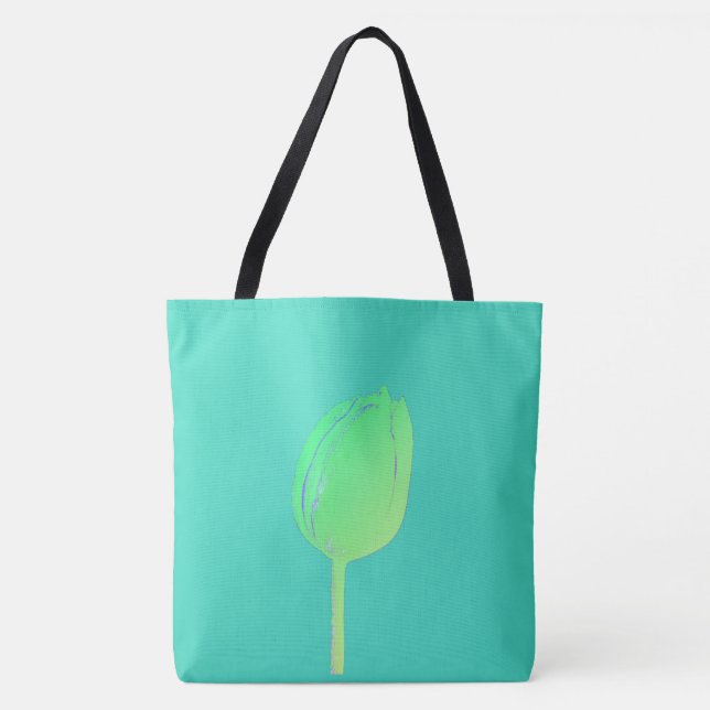 Neon Green Floral Tulip Abstrakt Aquamarine Gabe Tasche (Vorderseite)