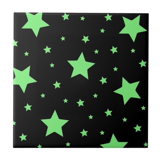 Neon Green Geometric Stars Muster Fliese (Vorderseite)