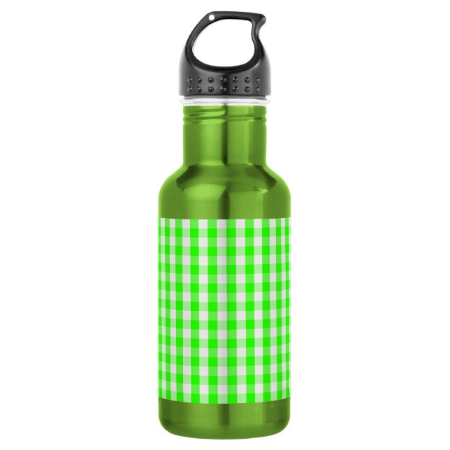 Neon Green Gingham Pattern von Shirley Taylor Edelstahlflasche (Vorderseite)