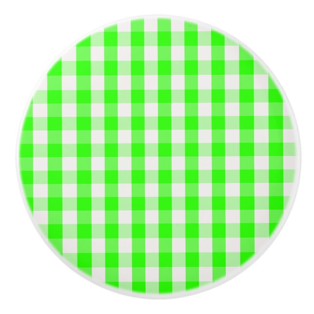 Neon Green Gingham Pattern von Shirley Taylor Keramikknauf (Vorderseite)