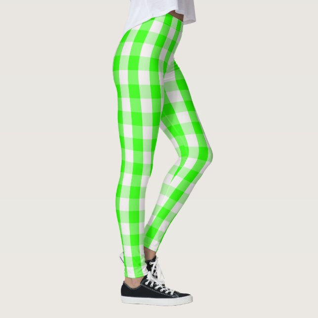 Neon Green Gingham Pattern von Shirley Taylor Leggings (Rechts)