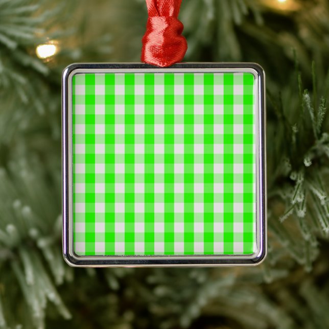 Neon Green Gingham Pattern von Shirley Taylor Silbernes Ornament (Baum)