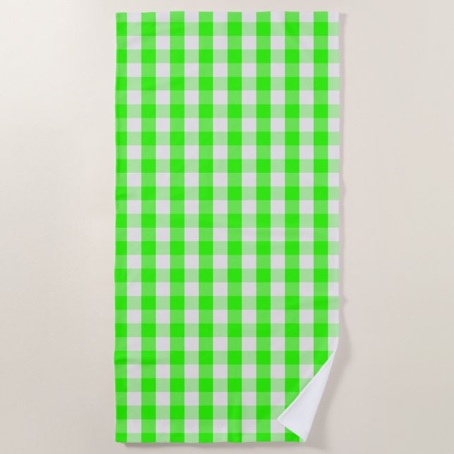 Neon Green Gingham Pattern von Shirley Taylor Strandtuch (Vorderseite)