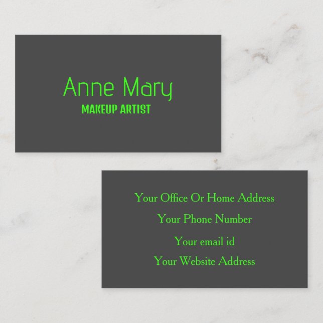 Neon Green Gray Makeup Artist Salon Beruflich Visitenkarte (Vorne/Hinten)