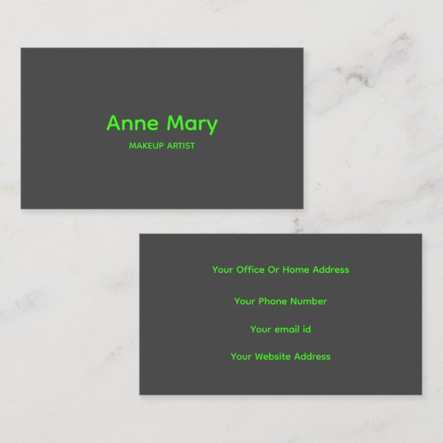 Neon Green Grey Beruflich Makeup Artist Salon Visitenkarte (Vorne/Hinten)