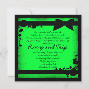 Neon Green Grunge schwarze Band Hochzeit lädt ein Einladung