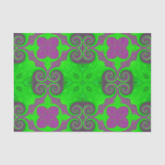 Neon Green & Hot Pink Blume Muster Gewebe Seidenpapier (Vorderseite)