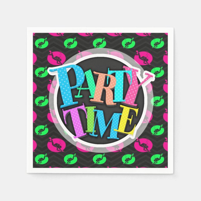 Neon Green, Hot Pink, Scuba Diving, Black Zickzack Serviette (Vorderseite)