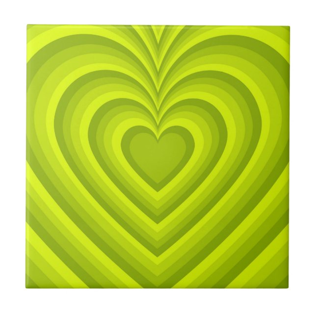 Neon Green Hypnotic Heart Liebe Pattern Fliese (Vorderseite)
