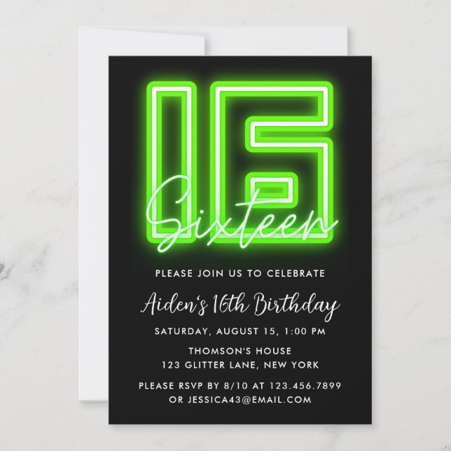 Neon Green Invitation du 15e anniversaire (Devant)