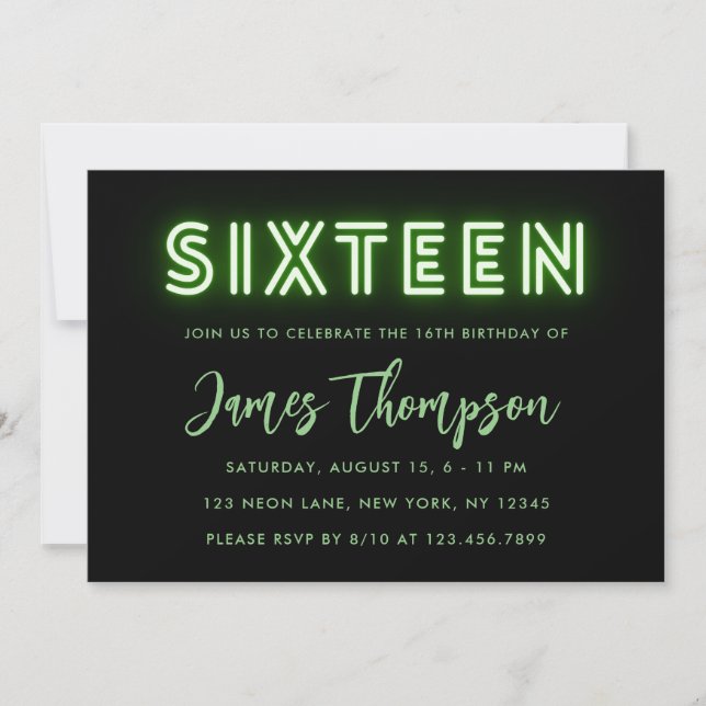 Neon Green Invitation du 16e anniversaire (Devant)