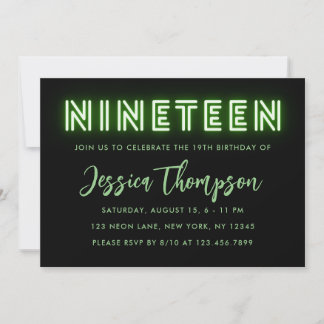 Neon Green Invitation du 19e anniversaire