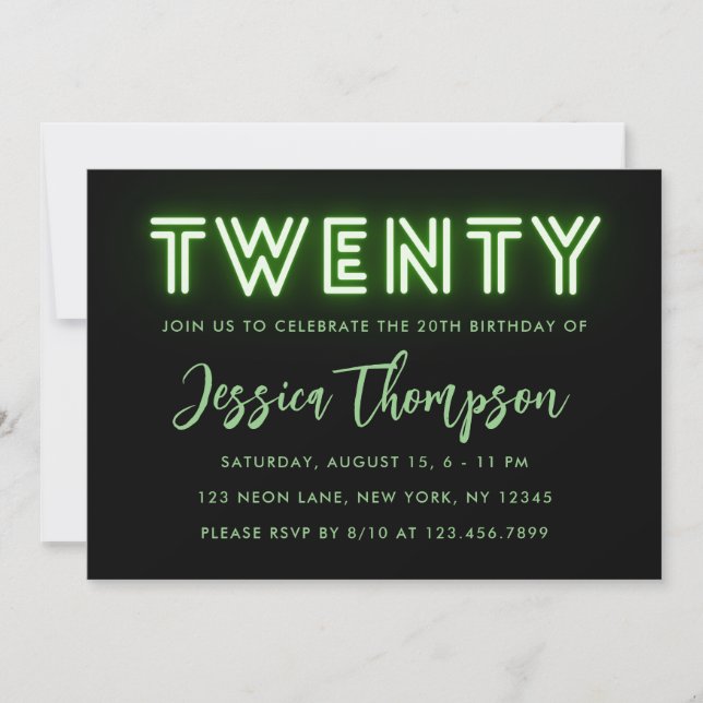 Neon Green Invitation du 20e anniversaire (Devant)